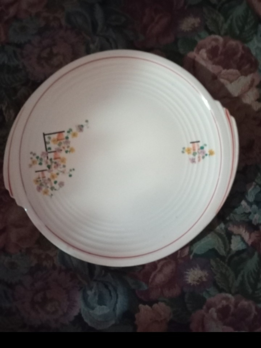 Edwin M. Knowles Antique Serving Platter with Pink Trim and Floral Motifs